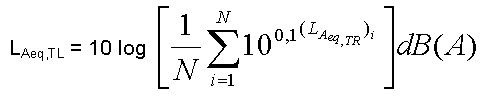 Formula matematica: livello continuo equivalente di pressione sonora ponderata "A" riferito al valore medio su tutto il periodo