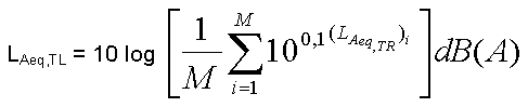 Formula matematica: livello continuo equivalente di pressione sonora ponderata "A" riferito al singolo intervallo orario nei TR