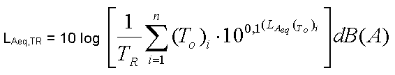 Formula matematica: valore LAeq,TR calcolato come media dei valori del livello continuo equivalente di pressione sonora ponderata "A" relativo agli intervalli di tempo di osservazione