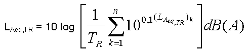 Formula matematica: livello equivalente continuo complessivo nel punto di ricezione